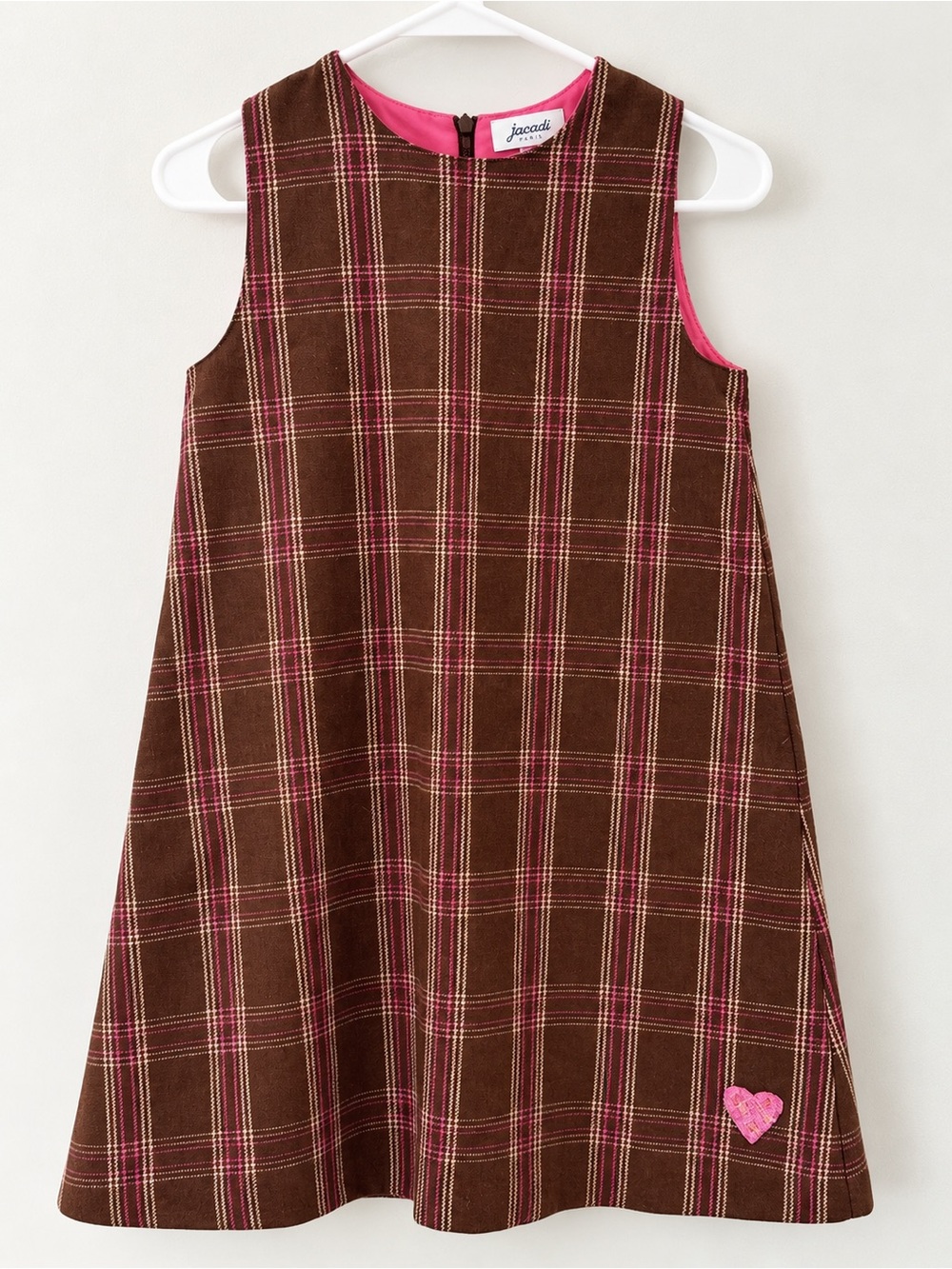NWT Jacadi Paris Rhante Plaid Pinafore Dress Brown Pink Girls 12Y - Picture 3 of 10